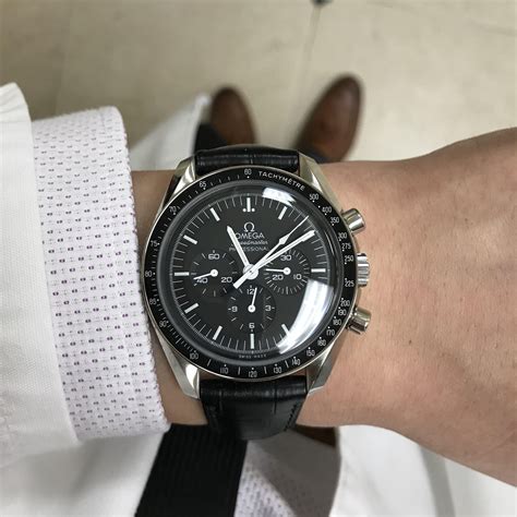 omega black speedmaster|omega speedmaster black leather strap.